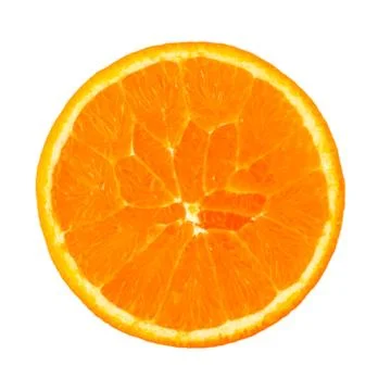 Half of ripe orange cut across isolated on white background. Stock Photos