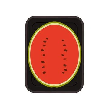 Half ripe watermelon in rectangular supermarket plastic tray, top view 스톡 일러스트