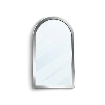 Half round realistic mirror with shiny silver metal frame and blank reflection Illustrazione stock