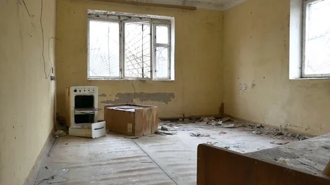 The half-ruined premises of an abandoned building in Pripyat.Ukraine,April2017 Видео 75235341