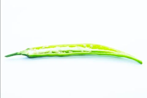Half section of green chili pepper with seed Stock Photos