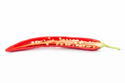 Half section of red chili pepper with seed Stock Photos