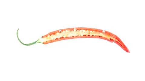 Half section of red chili pepper with seed Stock Photos
