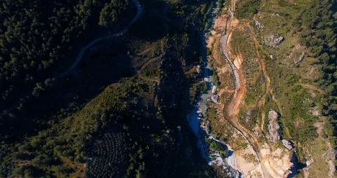 Half Shadow Half Sunny Landscape of River and Valley Aerial View Stock Footage 130083550