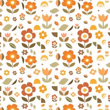 Half Shape Garden Seamless Pattern Retro Floral Geometric Mid Century Backg.. 스톡 일러스트