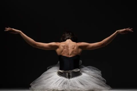 Half silhouette modern ballet dancer. Balerina posing on dark background Stock Photos