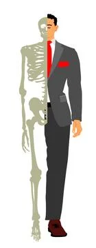 Half skeleton half man in suite vector illustration isolated. Stock Illustration