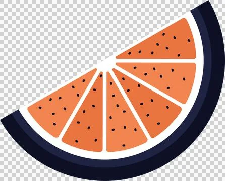 Half slice is showing flat design with orange pulp, navy rind, seed dots on Stock Illustration