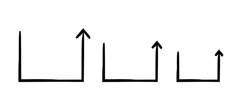 Half-square arrows upward-pointing hand-drawn sketch graphic element set Stock Illustration