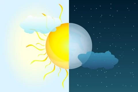 Half sun and half moon as vernal or autumnal equinox day concept. Stock Illustration