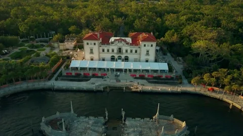 Half sunken Stone Ship And Gazebo At Viscaya Gardens Miami, Florida USA Stock Footage 83601515