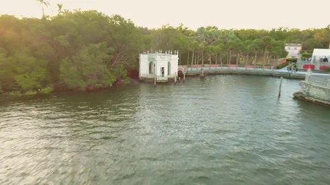 Half sunken Stone Ship And Gazebo At Viscaya Gardens Miami, Florida USA Stock Footage 83601595