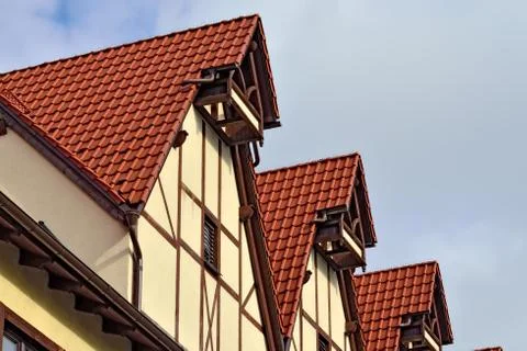 Half-timbered architecture. Fish village, Kaliningrad, Russia Stock Photos