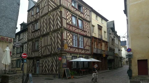 Half timbered buildings - Rue du Chapitre - Rennes France - HD 4K+ Stock Footage 42072855