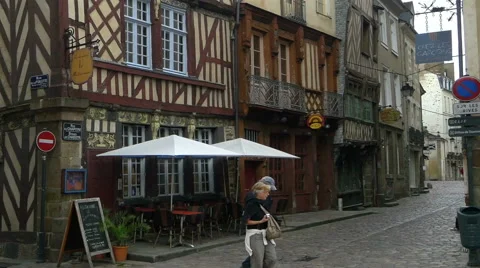 Half timbered buildings - Rue du Chapitre - Rennes France Stock Footage 44234783
