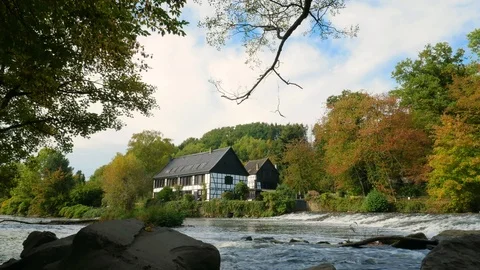 Half-timbered house on the river Wupper in Solingen, Germany Stock Footage 96258666