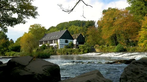 Half-timbered house on the river Wupper in Solingen, Germany Stock-Footage 96258934