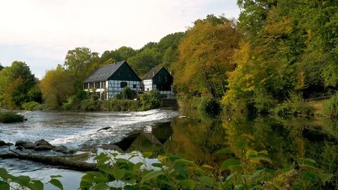 Half-timbered house at the river Wupper Video stock 96258944