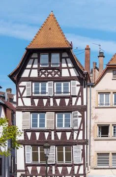 Half-timbered or half timbered old house in France, Strasbourg. Stock Photos
