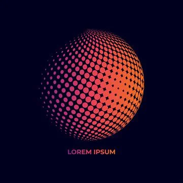 Half-tone dots. Dotted, circles . Sphere, orb or globe distortion speckles. D Illustrazione stock