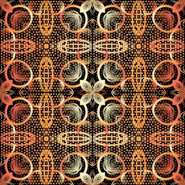 Half tone floral 3d vector seamless pattern. Textured ornamental background.  Stock Illustration