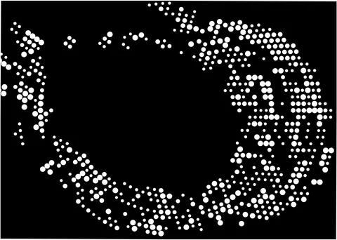 Half-tone monochrome dot pattern. Minimalism, vector. White dots on black b.. Illustrazione stock