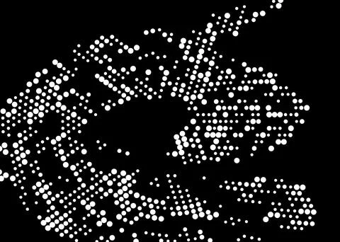 Half-tone monochrome dot pattern. Minimalism, vector. White dots on black b.. Stock Illustration