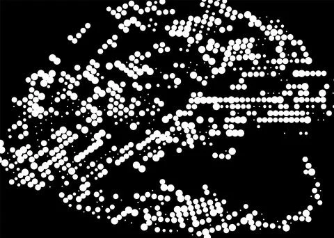 Half-tone monochrome dot pattern. Minimalism, vector. White dots on black b.. Stock Illustration