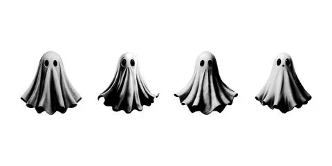 Half-tone set of ghosts. Vector drawing from dots, collage element, Halloween Stock Illustration