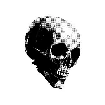 Half-tone skull. Vector drawing from dots, collage element, Halloween. Stock Illustration