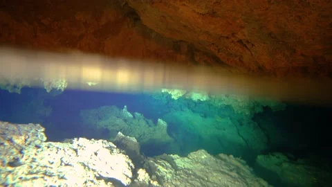 Half Underwater View in a Cave, 4k Stock Footage 143704734