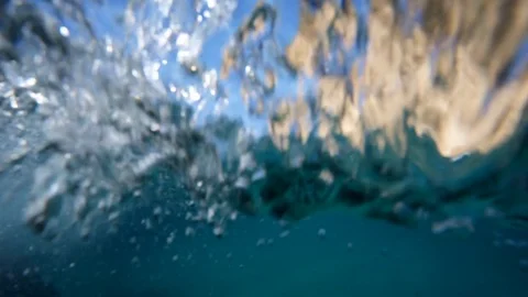 Mediterranean Sea Floor And Blue Sky, Half Underwater Photography