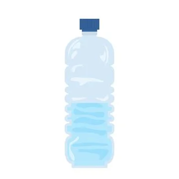 Half water in bottle in flat design. Drink plastic container with cap. Vect.. Stock Illustration