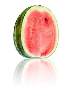 Half of watermelon with reflection on white background. Stock-Fotos