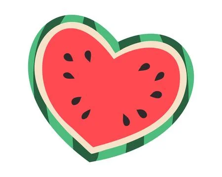 Half of Watermelon in shape of Heart. Piece of fresh summer Fruit with Seeds Stock Illustration