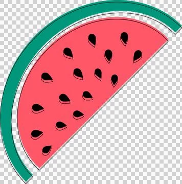 Half watermelon is showing flat style with green rind and black seeds on Stock Illustration