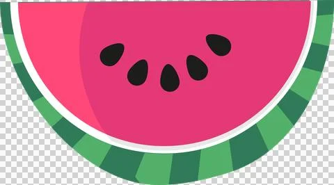 Half watermelon slice is being shown in flat design with seeds, green rind, Stock Illustration