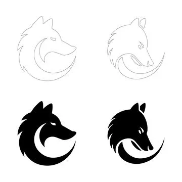 Half Wolf, Half Moon Design Silhouettes. Stock-Illustration