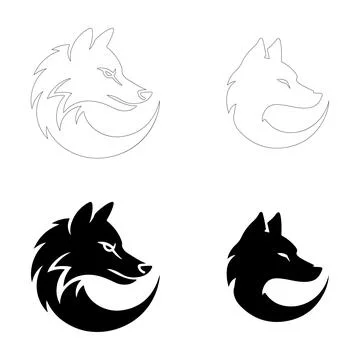 Half Wolf, Half Moon Design Silhouettes. Stock Illustration