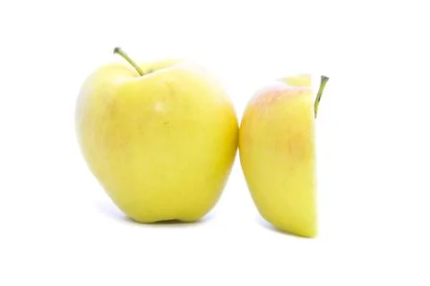 Half yellow apple side view with raw Stock Photos