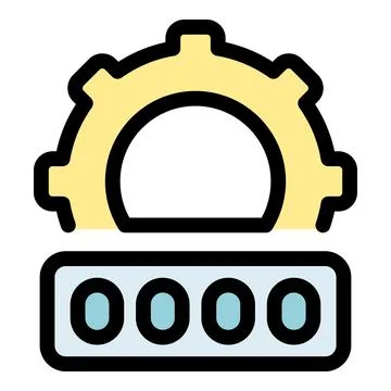 Half yellow gear rotating above four loading circles generating a password, r Stock Illustration