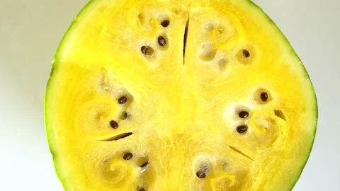 Half yellow watermelon rotate on 360 Stock Footage 156842489
