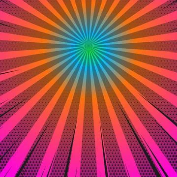 Halfdot sunburst vector background in pink, orange, blue and green color Stock Illustration
