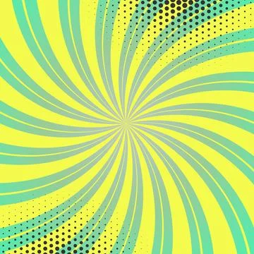 Halfdot swirl sunburst vector background in yellow and light green color Illustrazione stock