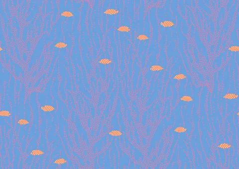 Halfdrop pattern with interwined seaweed abstract floral design elements. Trendy イラスト素材