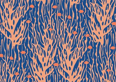 Halfdrop pattern with interwined seaweed abstract floral design elements. Trendy イラスト素材