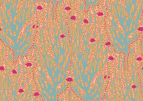 Halfdrop pattern with interwined seaweed abstract floral design elements. Trendy Illustrazione stock