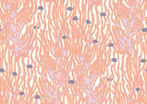 Halfdrop pattern with interwined seaweed abstract floral design elements. Trendy イラスト素材