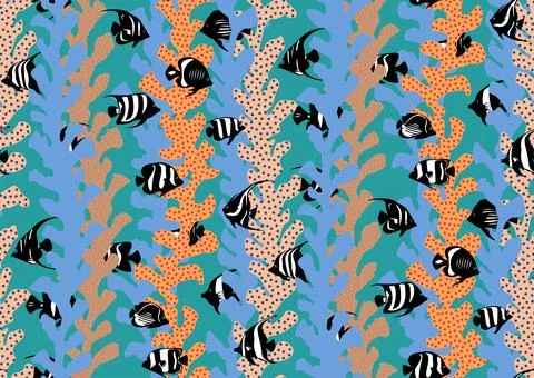 Halfdrop pattern with interwined seaweed abstract floral design elements. Trendy イラスト素材