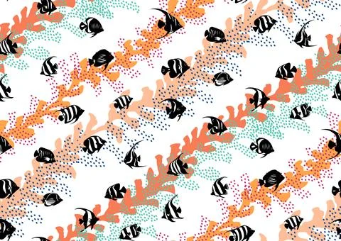Halfdrop pattern with interwined seaweed abstract floral design elements. Trendy イラスト素材